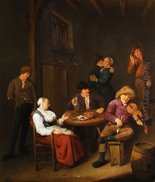 Tavernen-interieur Mit Bauern Btrinken Und Musizieren Oil Painting by Cornelis Pietersz Bega