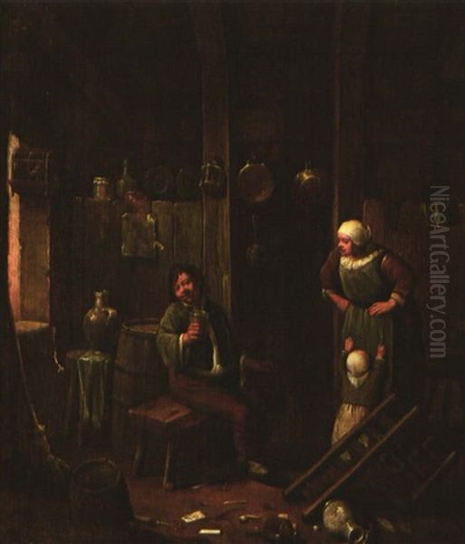 Biertrinker In Unordentlicher Stube Oil Painting by Cornelis Pietersz Bega