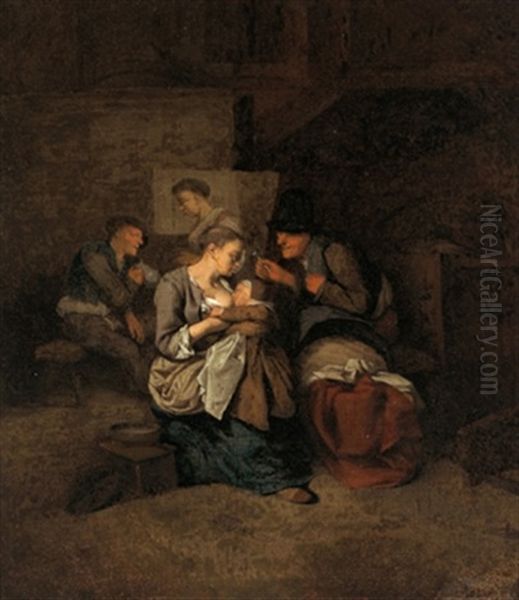 Bauernfamilie In Der Stube Oil Painting by Cornelis Pietersz Bega