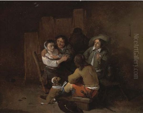 Peasants In An Interior Oil Painting by Cornelis Pietersz Bega