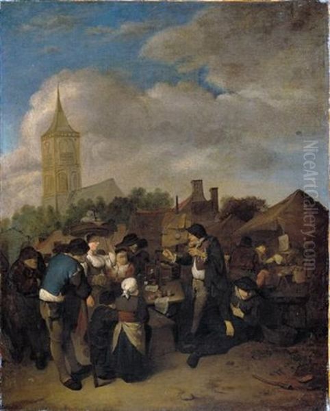 The Village Market With The Quack Oil Painting by Cornelis Pietersz Bega