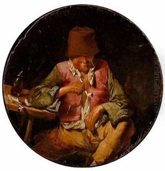 A Peasant Man Seated At A Table Holding A Pipe Oil Painting by Cornelis Pietersz Bega