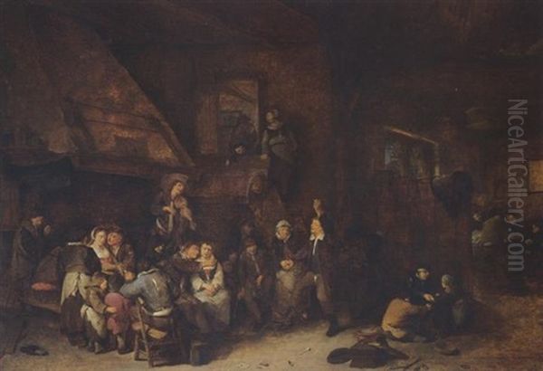 A Tavern Interior With Peasants Making Music And Children Playing In The Foreground Oil Painting by Cornelis Pietersz Bega