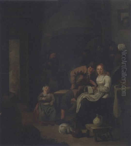 Chanteurs Dans Un Interieur Pres De L'atre Oil Painting by Cornelis Pietersz Bega