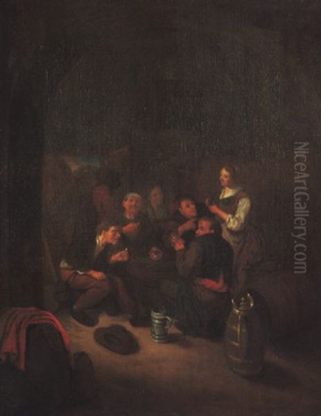 Peasants Smoking And Drinking In A Tavern Oil Painting by Cornelis Pietersz Bega