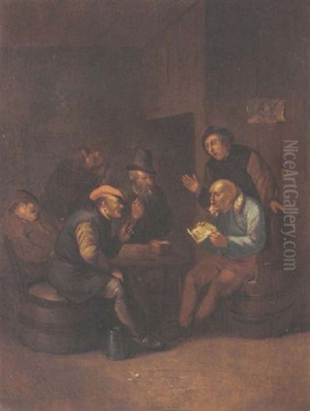 Peasants Smoking And Drinking In An Inn Oil Painting by Cornelis Pietersz Bega