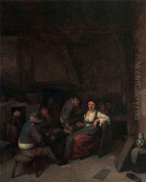 Peasants Smoking And Drinking In An Inn Oil Painting by Cornelis Pietersz Bega