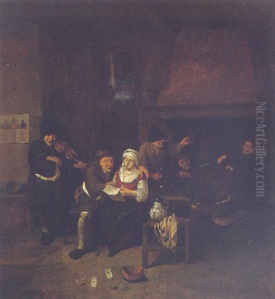 A Tavern Interior With A Fiddler And Peasants Merrymaking Oil Painting by Cornelis Pietersz Bega