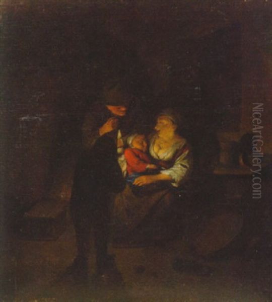 A Peasant Family In An Interior By Candlelight Oil Painting by Cornelis Pietersz Bega