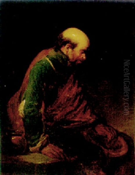 An Old Man Leaning Against A Table Oil Painting by Cornelis Pietersz Bega