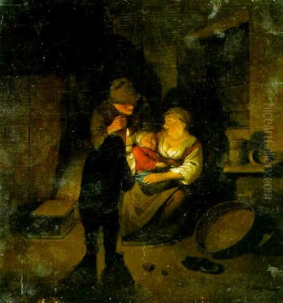 A Peasant Family In An Interior By Candelight Oil Painting by Cornelis Pietersz Bega