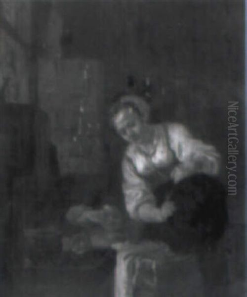 Interior With Mother And Child Oil Painting by Cornelis Pietersz Bega