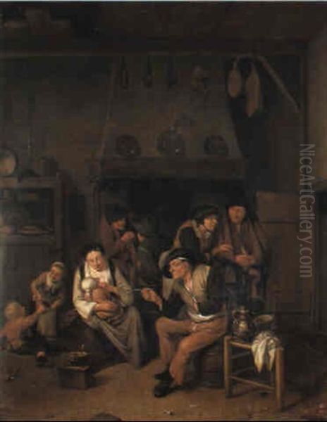 A Peasant Family In A Parlour Oil Painting by Cornelis Pietersz Bega