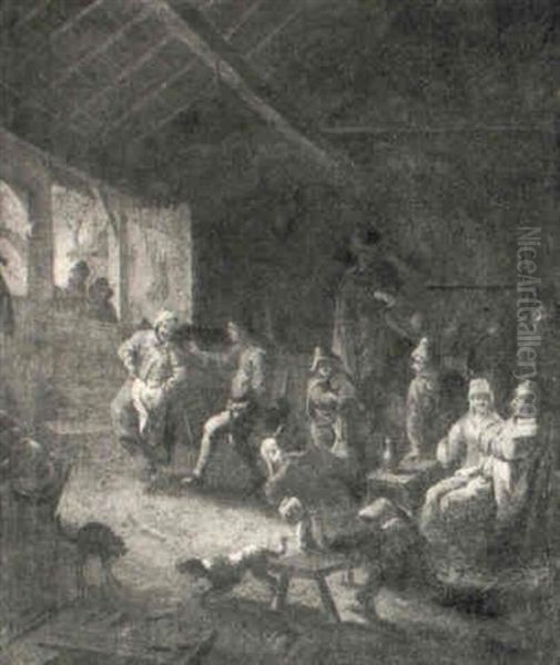 Villagers Revelling In A Tavern Interior Oil Painting by Cornelis Pietersz Bega