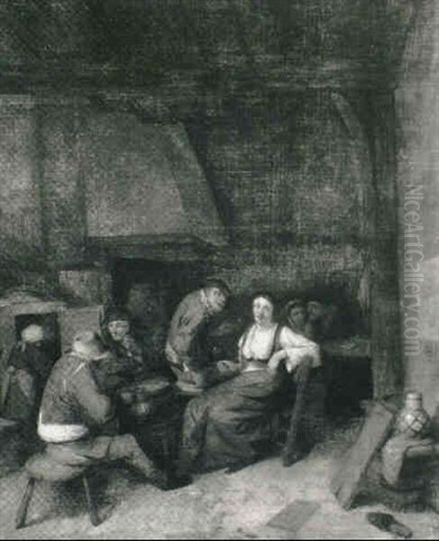 Peasants Drinking In A Tavern Interior Oil Painting by Cornelis Pietersz Bega