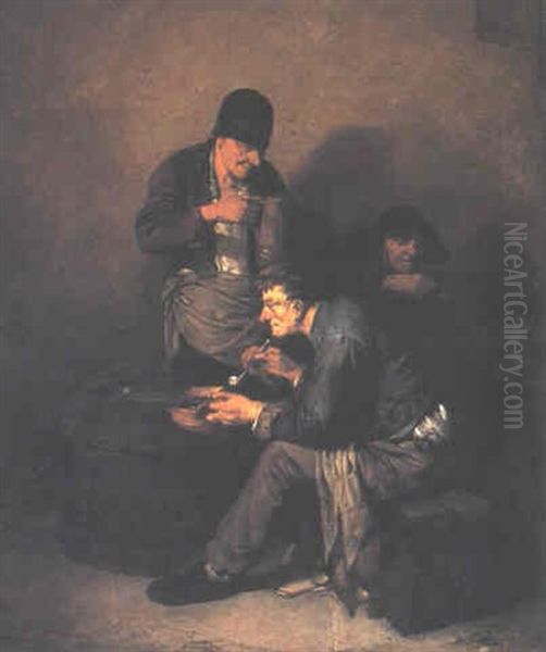 Three Peasants Smoking And Drinking In A Tavern Oil Painting by Cornelis Pietersz Bega