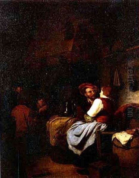 A Couple With Other Figures In An Interior Oil Painting by Cornelis Pietersz Bega