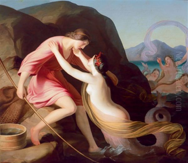 Die Meeresnymphe Amphitrite Und Der Junge Fischer (ovids Metamorphosen) Oil Painting by Karl Begas