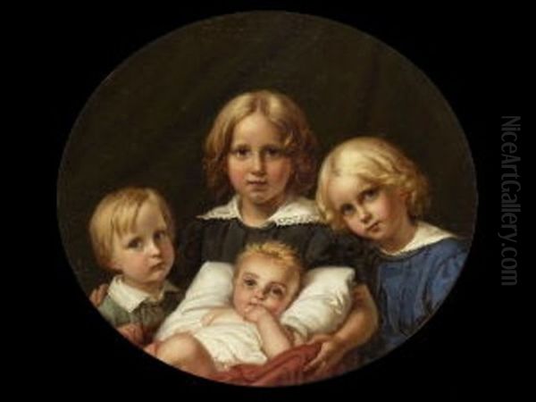 Die Vier Kinder Des Kunstlers: Oscar, Alfred, Reinhold Und Hellmuth Oil Painting by Karl Joseph Begas