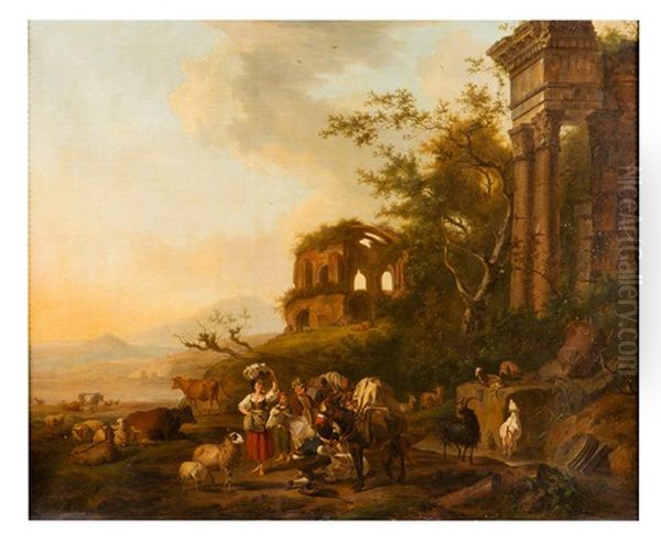 Reunion De Paysans Dans La Campagne Italienne Oil Painting by Abraham Jansz. Begeyn