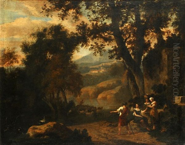 Figures On A Woodland Path Oil Painting by Abraham Jansz. Begeyn