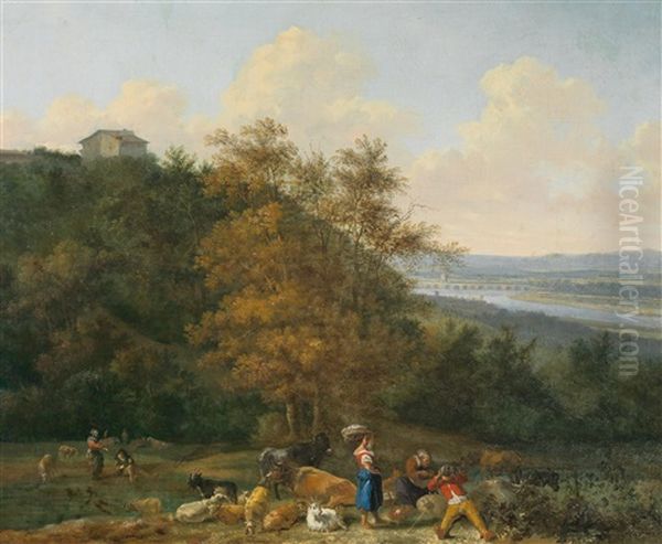 Sudliche Landschaft Mit Hirten Und Ihrer Herde Oil Painting by Abraham Jansz. Begeyn