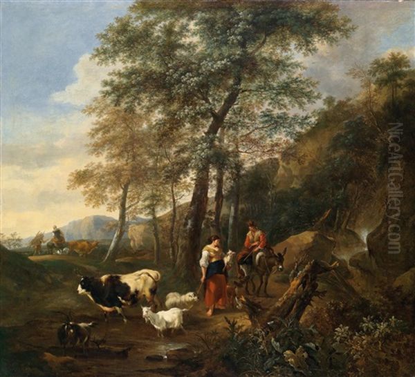 Felslandschaft Mit Bauern Und Viehherde Oil Painting by Abraham Jansz. Begeyn