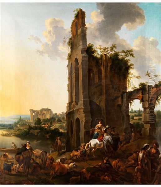 Sudliche Ruinenlandschaft Mit Reicher Figurenstaffage Oil Painting by Abraham Jansz. Begeyn