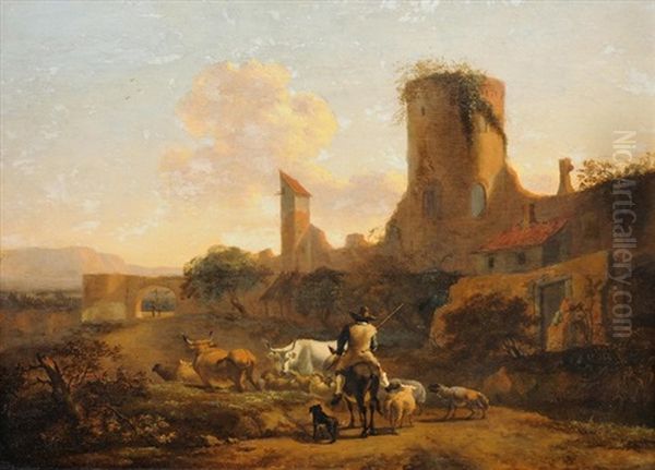 Viehbauer Auf Dem Weg Zum Markt Oil Painting by Abraham Jansz. Begeyn