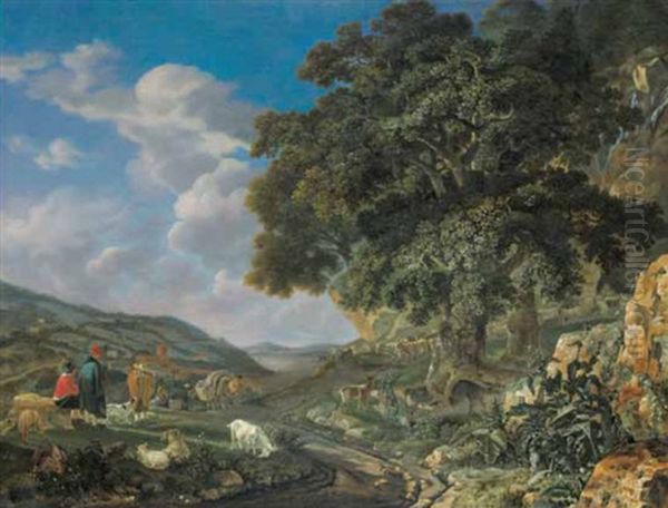 Paesaggio Italiano Con Viaggiatori Oil Painting by Abraham Jansz. Begeyn