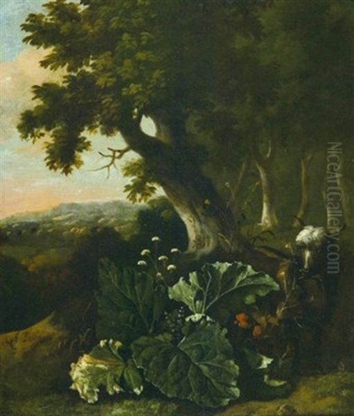 Waldlandschaft Mit Ziege Und Distel (+waldlandschaft; Pair) Oil Painting by Abraham Jansz. Begeyn