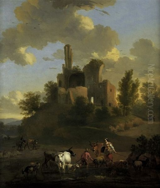 Pastorale Landschaft Mit Hirten Oil Painting by Abraham Jansz. Begeyn