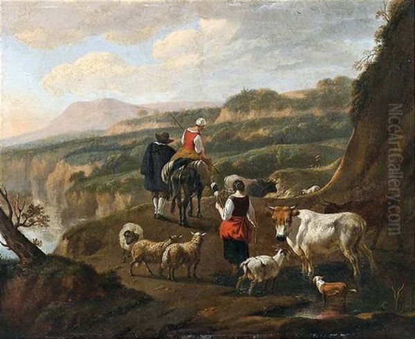 Landschaft Mit Hirten An Einer Felskuste Oil Painting by Abraham Jansz. Begeyn