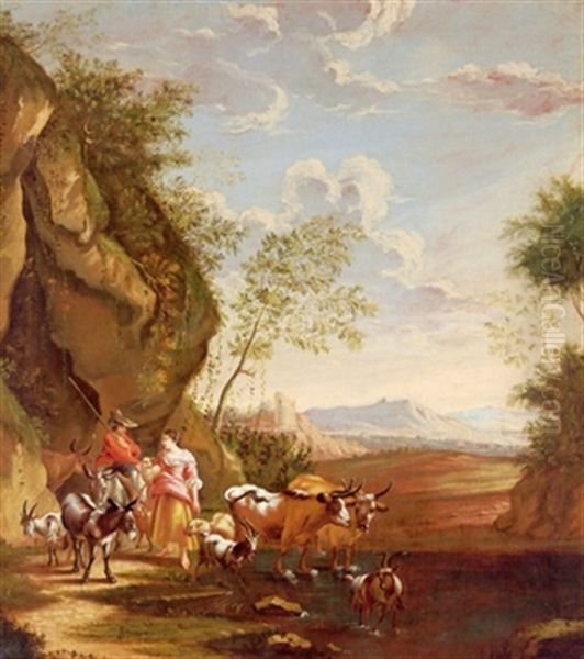 Sudliche Landschaft Mit Hirten Oil Painting by Abraham Jansz. Begeyn