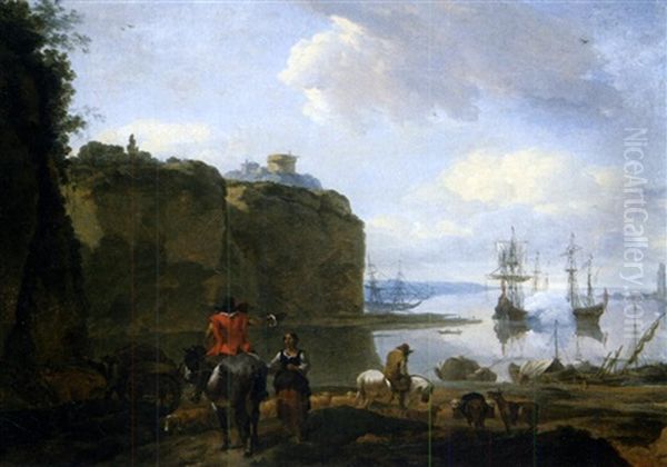 Paysage Mediterraneen Avec Cavaliers Oil Painting by Abraham Jansz. Begeyn