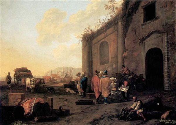 A Levantine Port Scene Oil Painting by Abraham Jansz. Begeyn