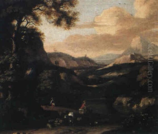 Sudliche Landschaft In Der Abendsonne Oil Painting by Abraham Jansz. Begeyn