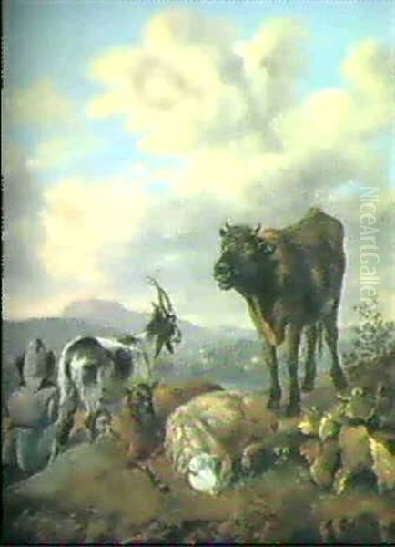 Hirten Mit Schafen, Kuh Und Ziege Oil Painting by Abraham Jansz. Begeyn