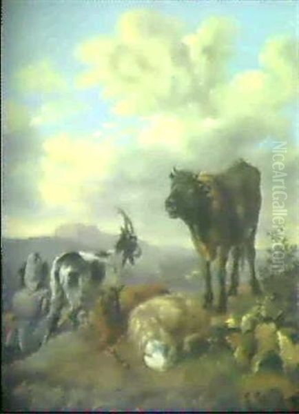 Hirten Mit Schafen, Kuh Und Ziege Oil Painting by Abraham Jansz. Begeyn