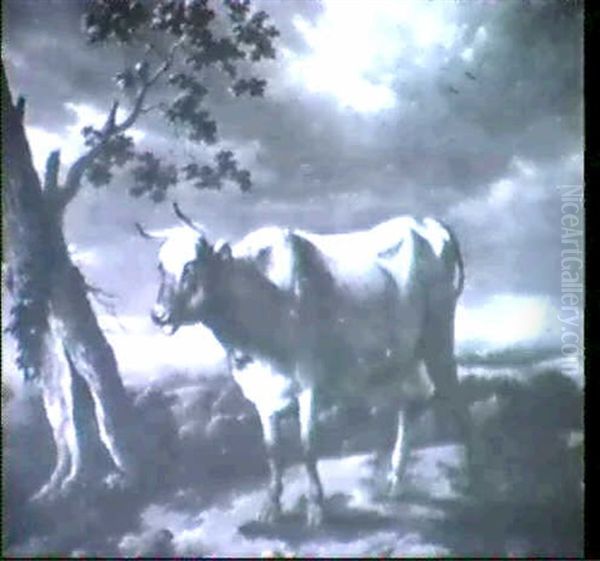 A Cow In A Landscape Oil Painting by Abraham Jansz. Begeyn