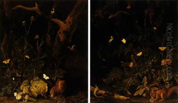 Forest Landscapes With Squirrels Birds And Insects (2) Oil Painting by Abraham Jansz. Begeyn