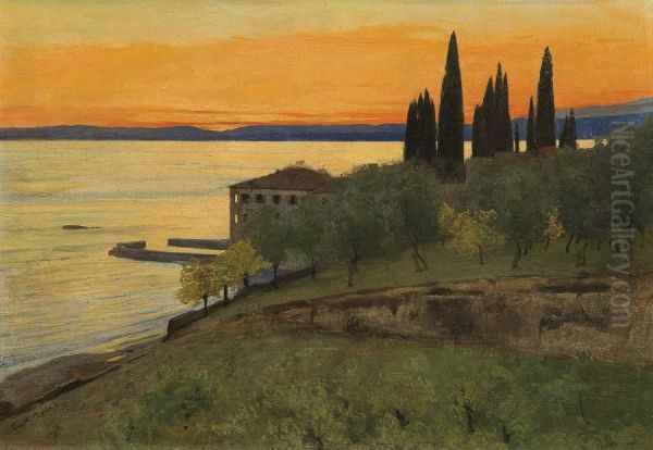 Autumn Evening At Lago Di Garda (san Vigilio) Oil Painting by Curt Agthe