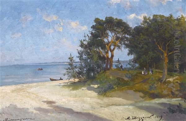 The Beach At Bigaunciems, Livonia Oil Painting by Aleksandr Karlovich Beggrov