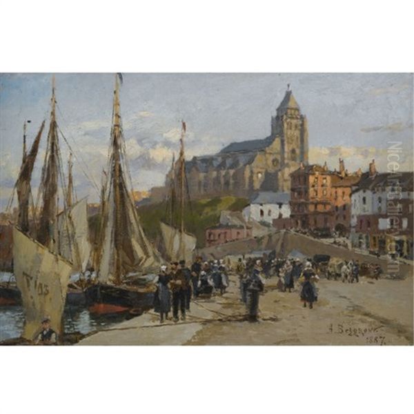 View Of Treport Harbor, Normandy Oil Painting by Aleksandr Karlovich Beggrov