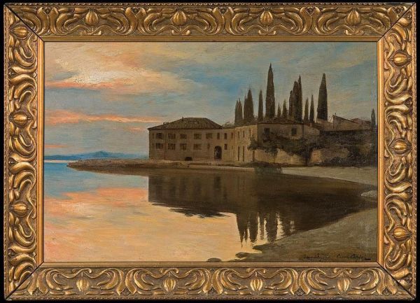 View To San Vigilio At Lago Digarda Oil Painting by Curt Agthe