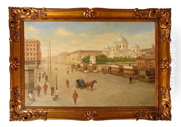 Vue Populaire De La Perspective Nevsky Au Xixeme Siecle Oil Painting by Alexander Begrov