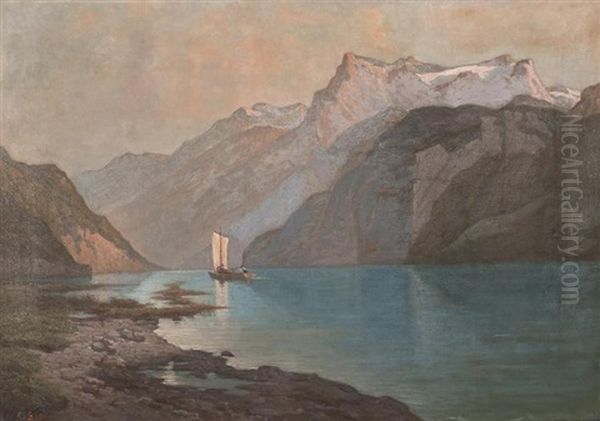 Lac Des Quatre-cantons Et Vue De La Jungfrau Oil Painting by Alfred Edouard Beguin