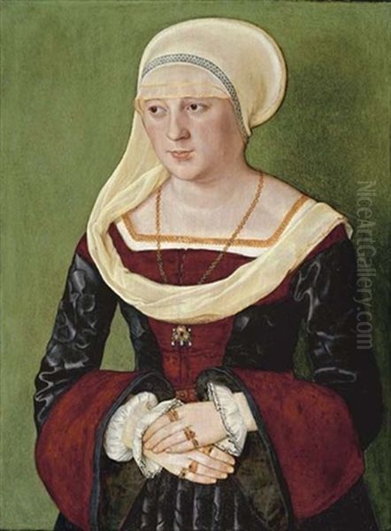 Portrait Of Anna Scheit In Red And Black Costume Oil Painting by Barthel Beham