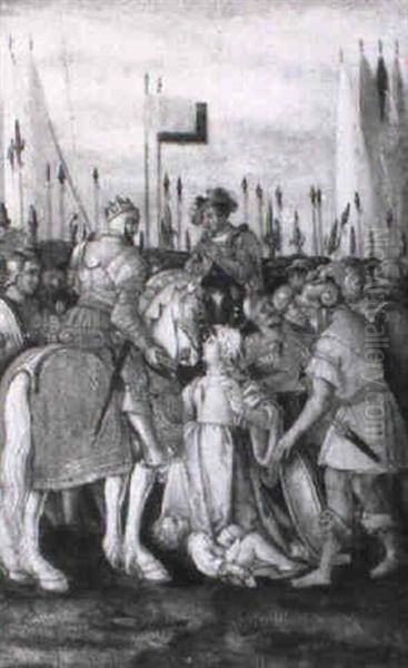 Frau Vor Dem Kaiser Trajanus Kniend Inmitten Einer Schlacht Oil Painting by Hans Sebald Beham