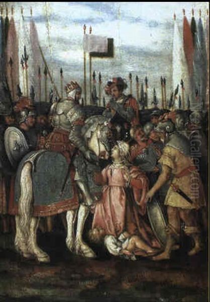 Eine Frau Mit Kind Bittet Kaiser Trajanus Um Gerechtigkeit Fur Ihr Volk Oil Painting by Hans Sebald Beham